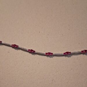 Silver Chain Bracelet with Pink Gemstone Accents